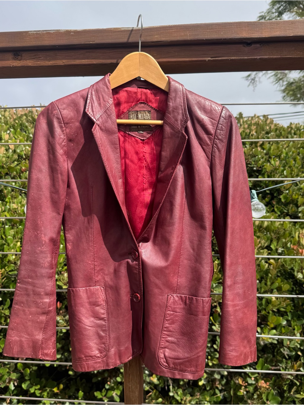 Balenciaga Burgundy Leather Blazer Jacket